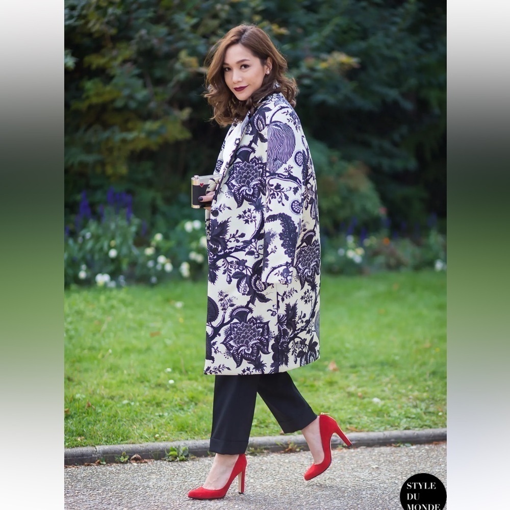 J.Crew Collection Noir Floral Bonded Coat Jacket Size Small